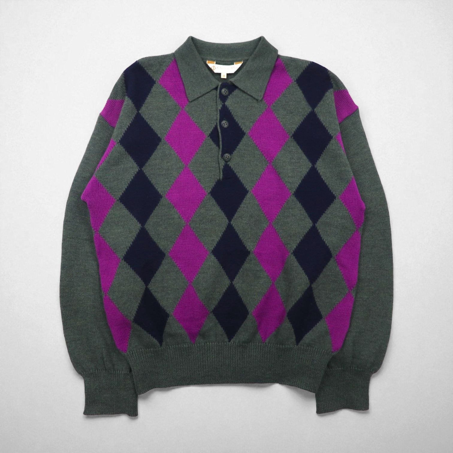 Christian Dior SPORTS 90年代 日本製 ポロニット セーター M チャコール ウール アーガイル