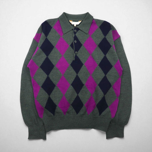 Christian Dior SPORTS 90年代 日本製 ポロニット セーター M チャコール ウール アーガイル