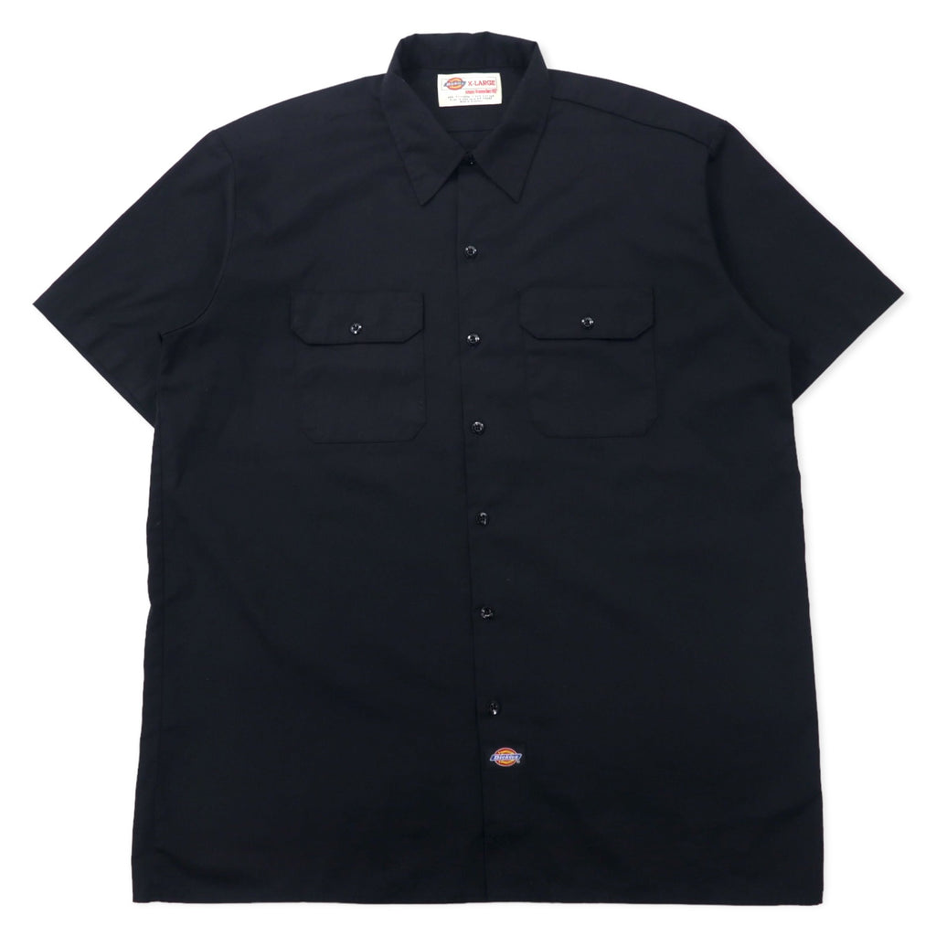 日本然リトテ-古着オンライン-Dickies 半袖 ワークシャツ XL ブラック ポリエステル コットン ビッグサイズ-Dickies Short Sleeve Work Shirt XL Black Polyester Cotton Big Size