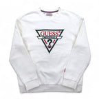 GUESS ORIGINALS Triangle Logo Embroidered Sweatshirt M White Cotton