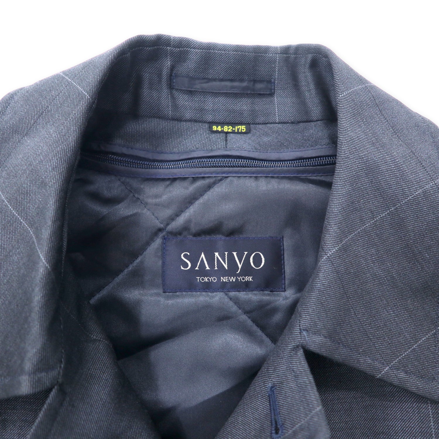 SANYO COAT 94-82-175 Navy CHECKED polyester wool mochir mixture