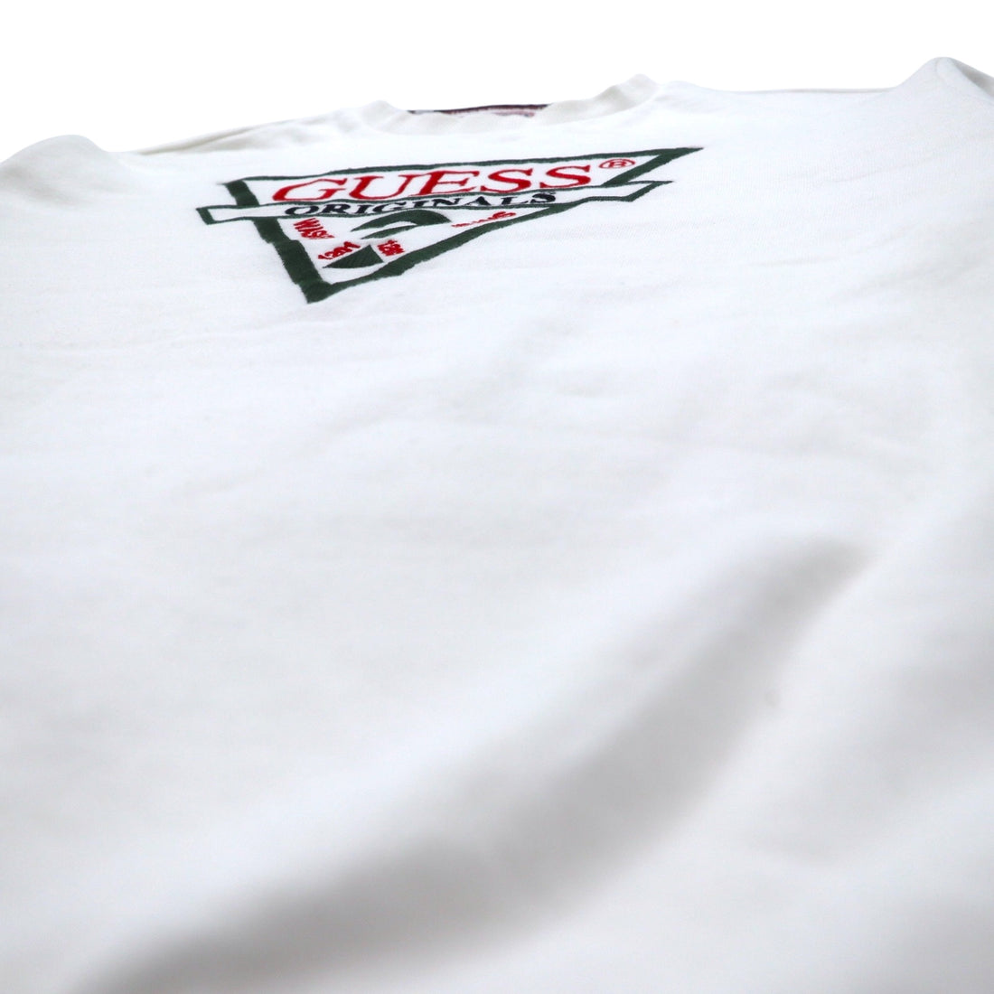 GUESS ORIGINALS Triangle Logo Embroidered Sweatshirt M White Cotton