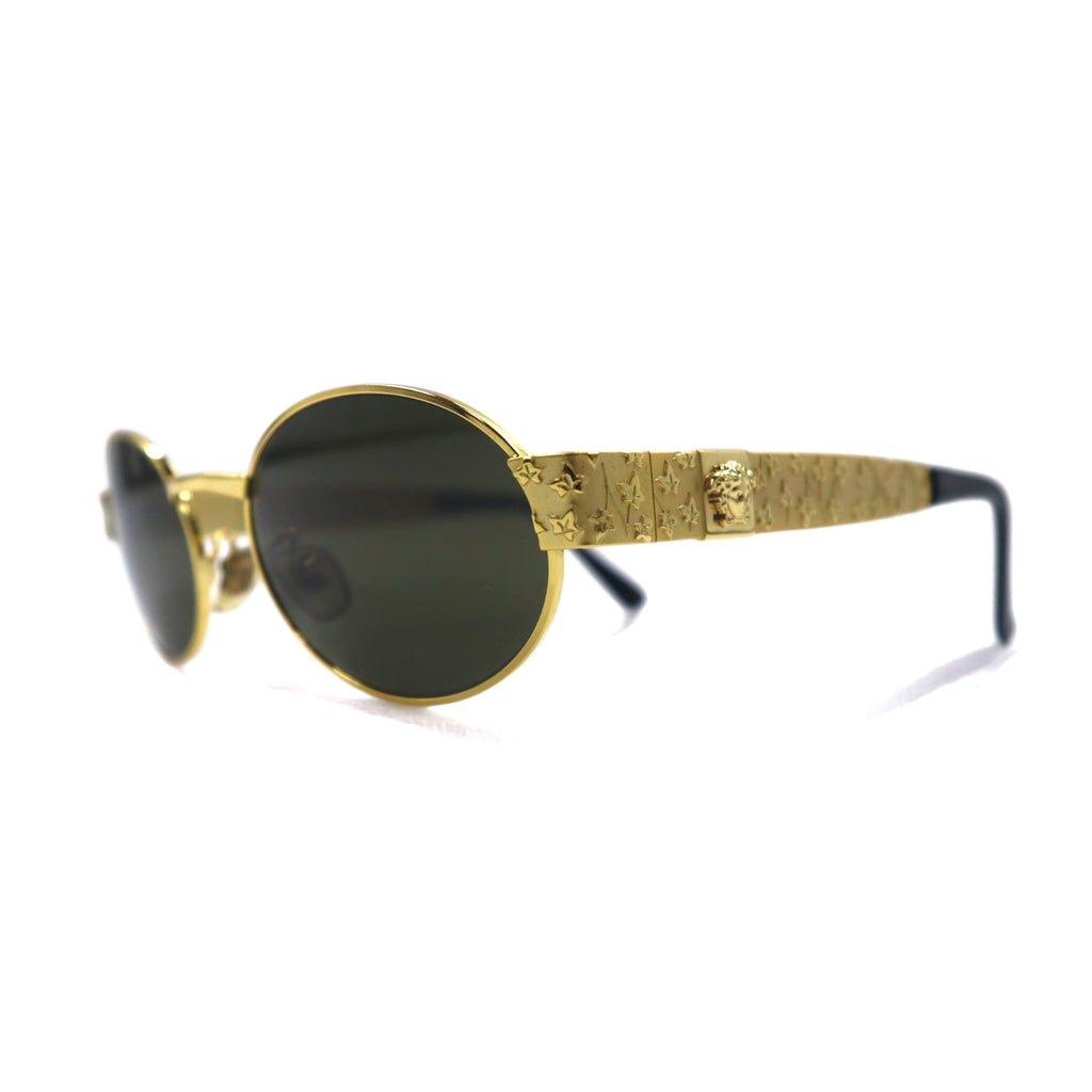 GIANNI VERSACE Vintage Made in Italy Medusa Gunmetal Sunglasses Oval Gold X01 58M