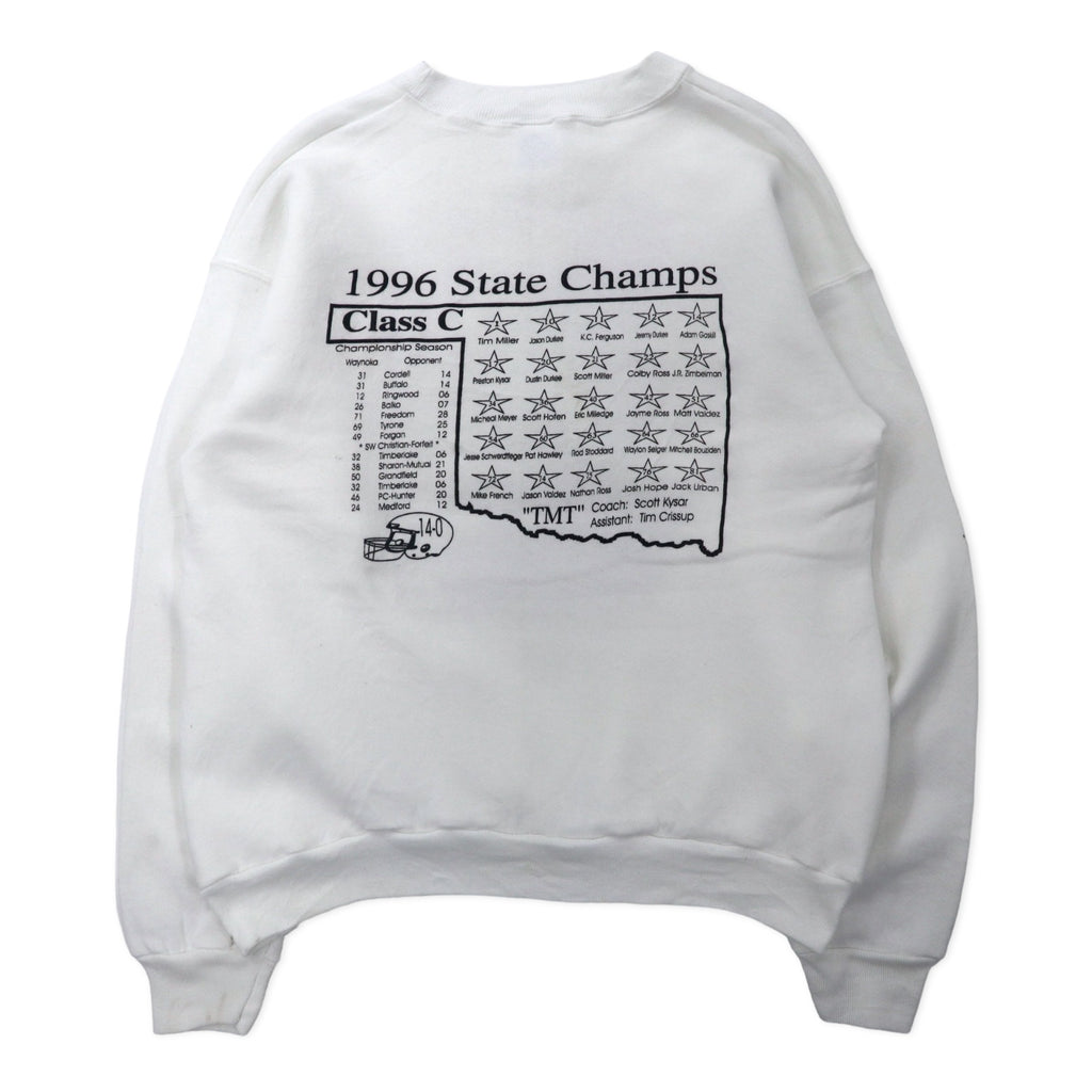 Hanes USA製 90年代 ACTIVE WEAR フットボール プリント スウェット L ホワイト コットン 裏起毛 両面プリント WAYNOKA RAILS