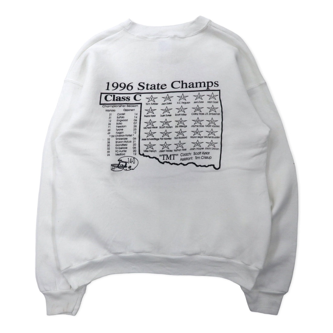 Hanes USA製 90年代 ACTIVE WEAR フットボール プリント スウェット L ホワイト コットン 裏起毛 両面プリント WAYNOKA RAILS