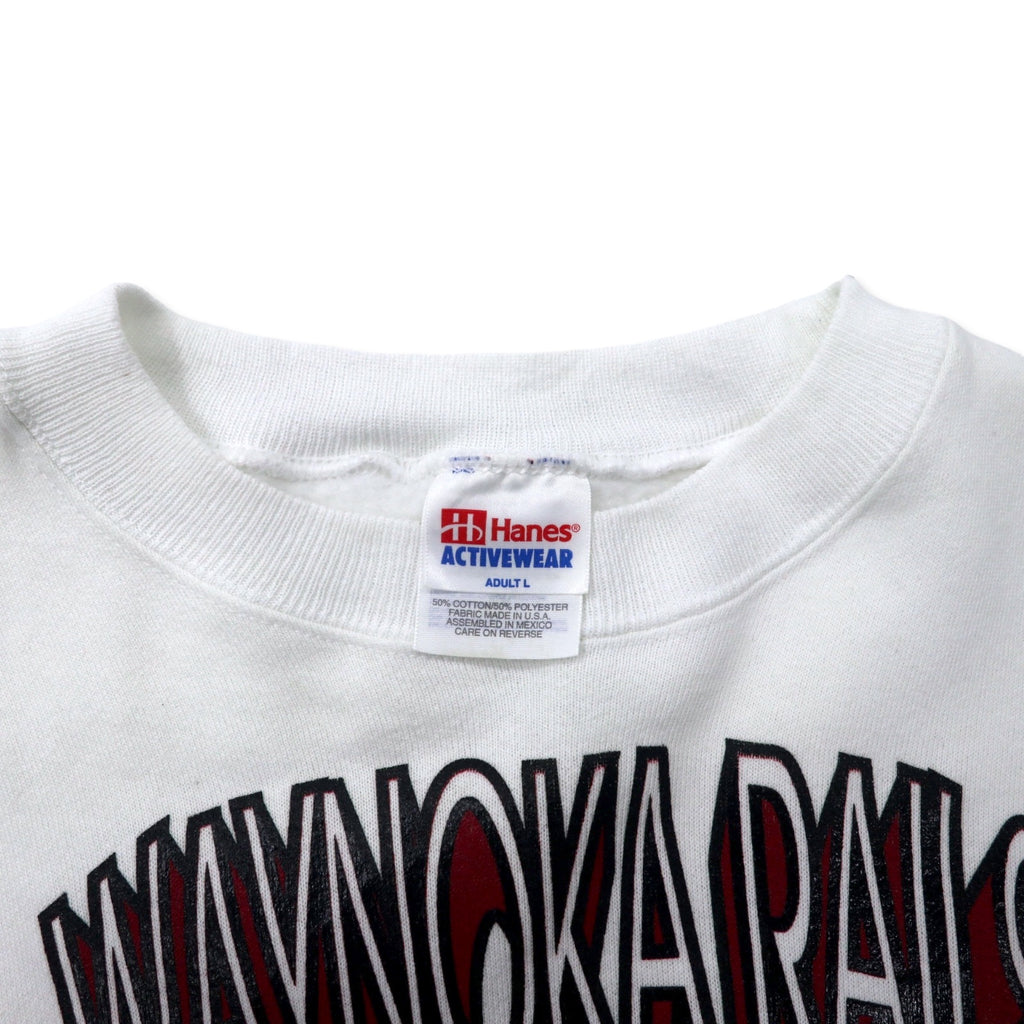 Hanes USA製 90年代 ACTIVE WEAR フットボール プリント スウェット L ホワイト コットン 裏起毛 両面プリント WAYNOKA RAILS