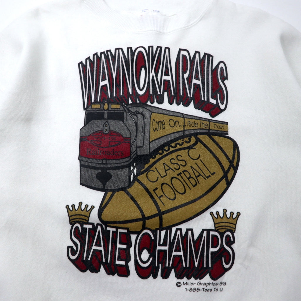 Hanes USA製 90年代 ACTIVE WEAR フットボール プリント スウェット L ホワイト コットン 裏起毛 両面プリント WAYNOKA RAILS