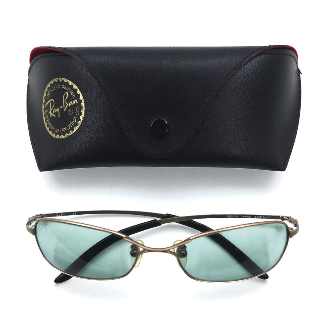 Ray-Ban Rectangle Sunglasses, Metal Frame, Gold, RB3210, 026/82, 55-18-130