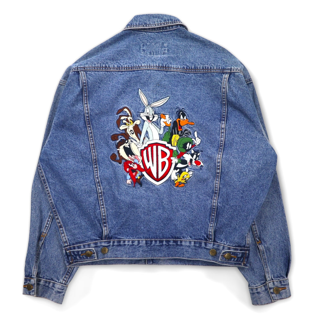 90年代 Warner Bros. ルーニーチューンズ キャラクター刺繍 デニムジャケット Gジャン M インディゴ ブルー コットン