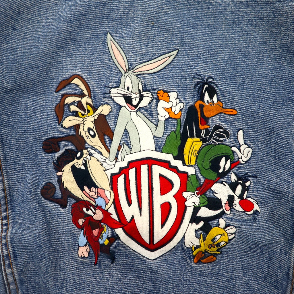 90年代 Warner Bros. ルーニーチューンズ キャラクター刺繍 デニムジャケット Gジャン M インディゴ ブルー コットン