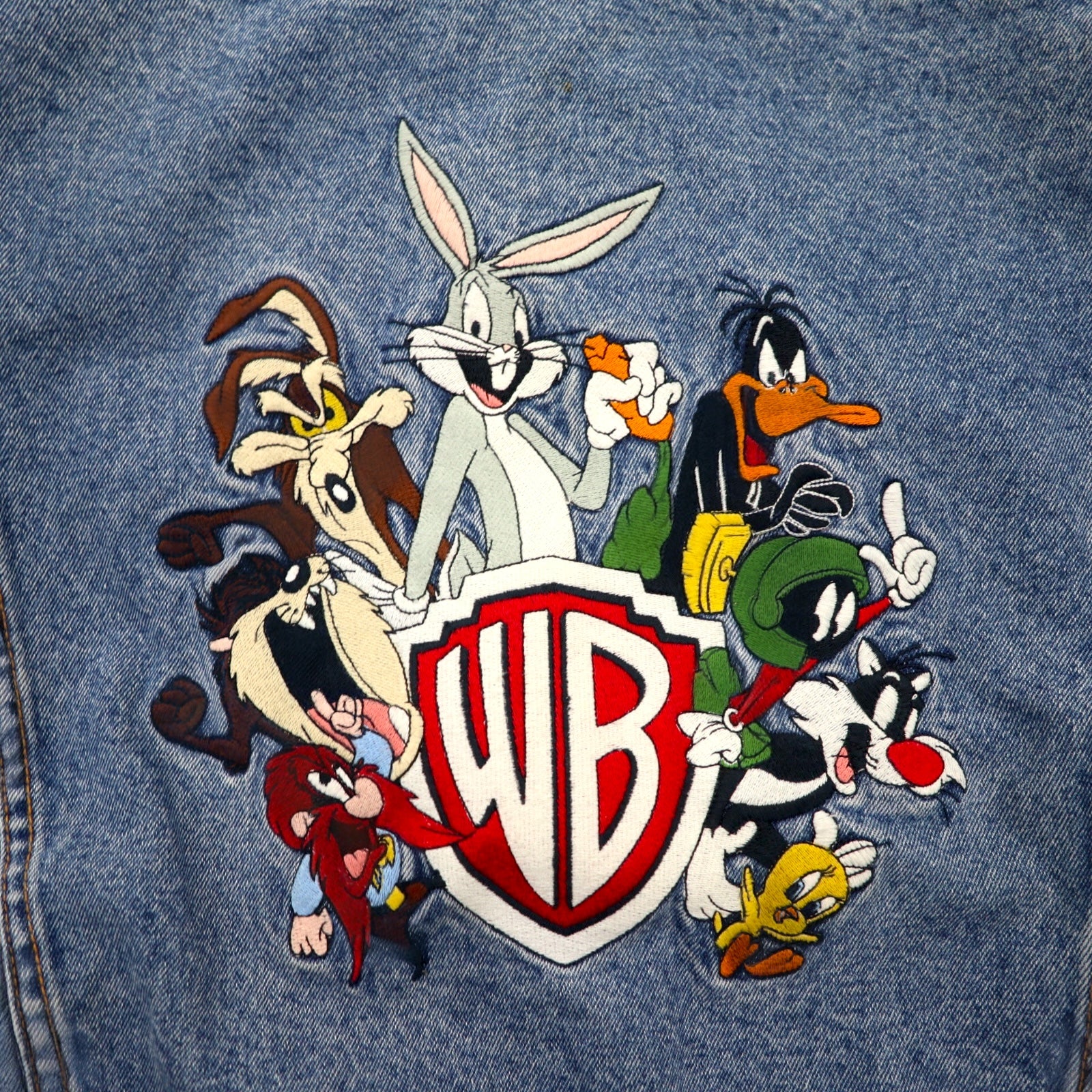 90年代 Warner Bros. ルーニーチューンズ キャラクター刺繍 デニムジャケット Gジャン M インディゴ ブルー コットン
