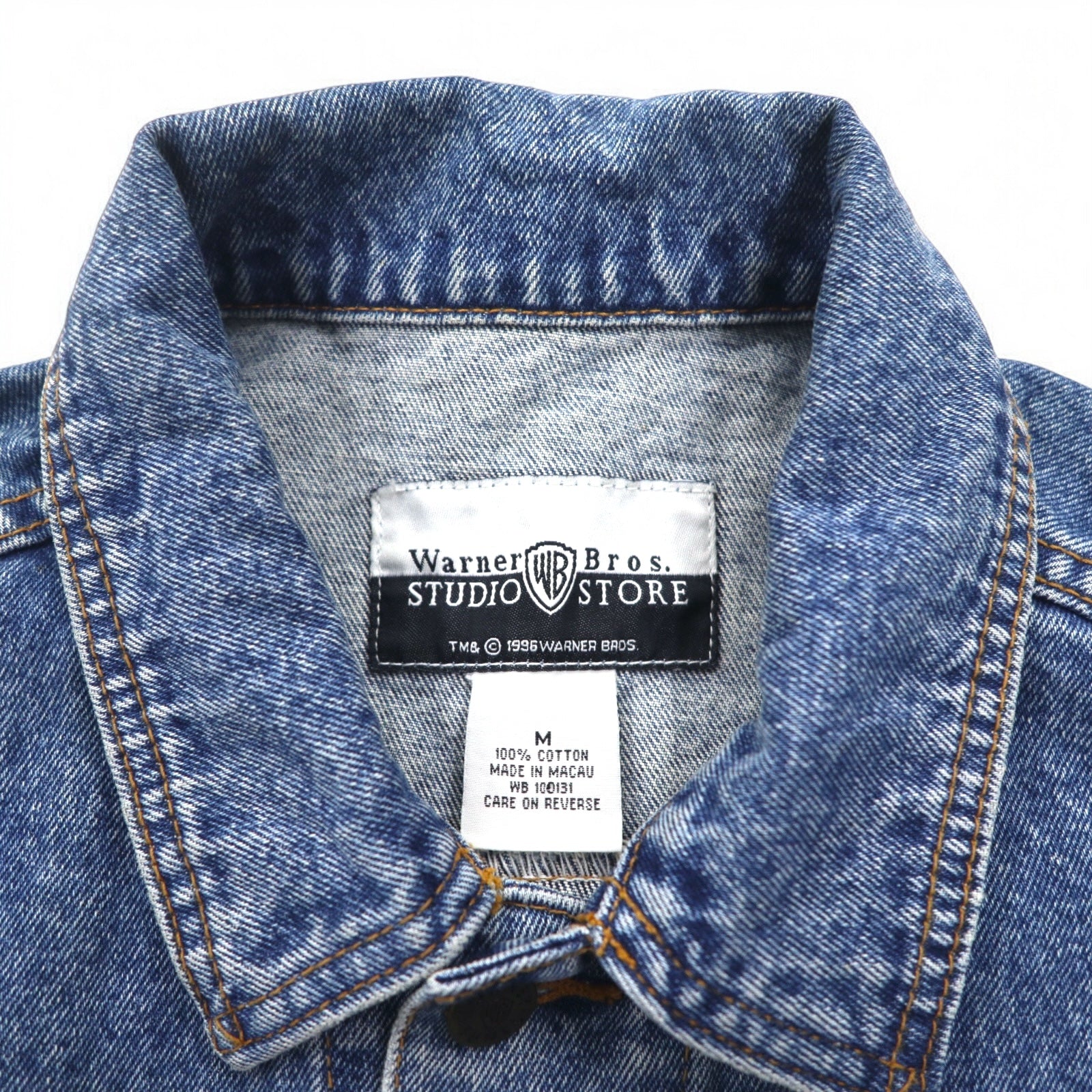 90年代 Warner Bros. ルーニーチューンズ キャラクター刺繍 デニムジャケット Gジャン M インディゴ ブルー コットン