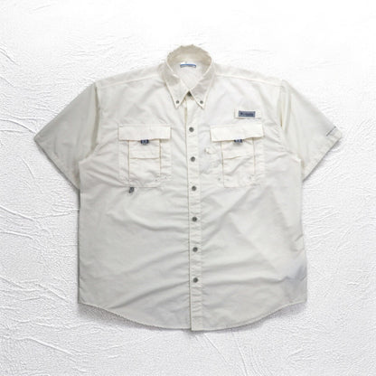 Columbia PFG Bahama II Short Sleeve Shirt Fishing Shirt M White Nylon FM7047