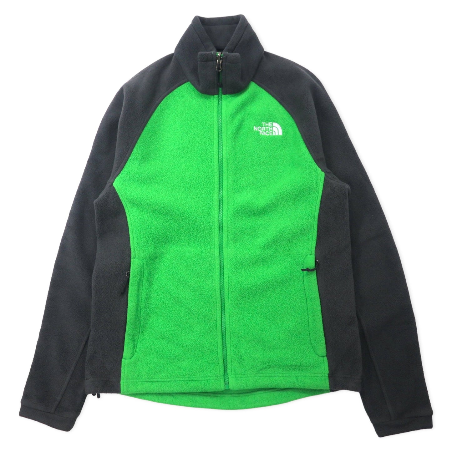 日本然リトテ-古着オンライン-THE NORTH FACE フルジップ フリースジャケット S グリーン グレー ポリエステル ワンポイントロゴ刺繍-THE NORTH FACE FLEECE Jacket S Green Gray Polyester One Point Logo Embroidery