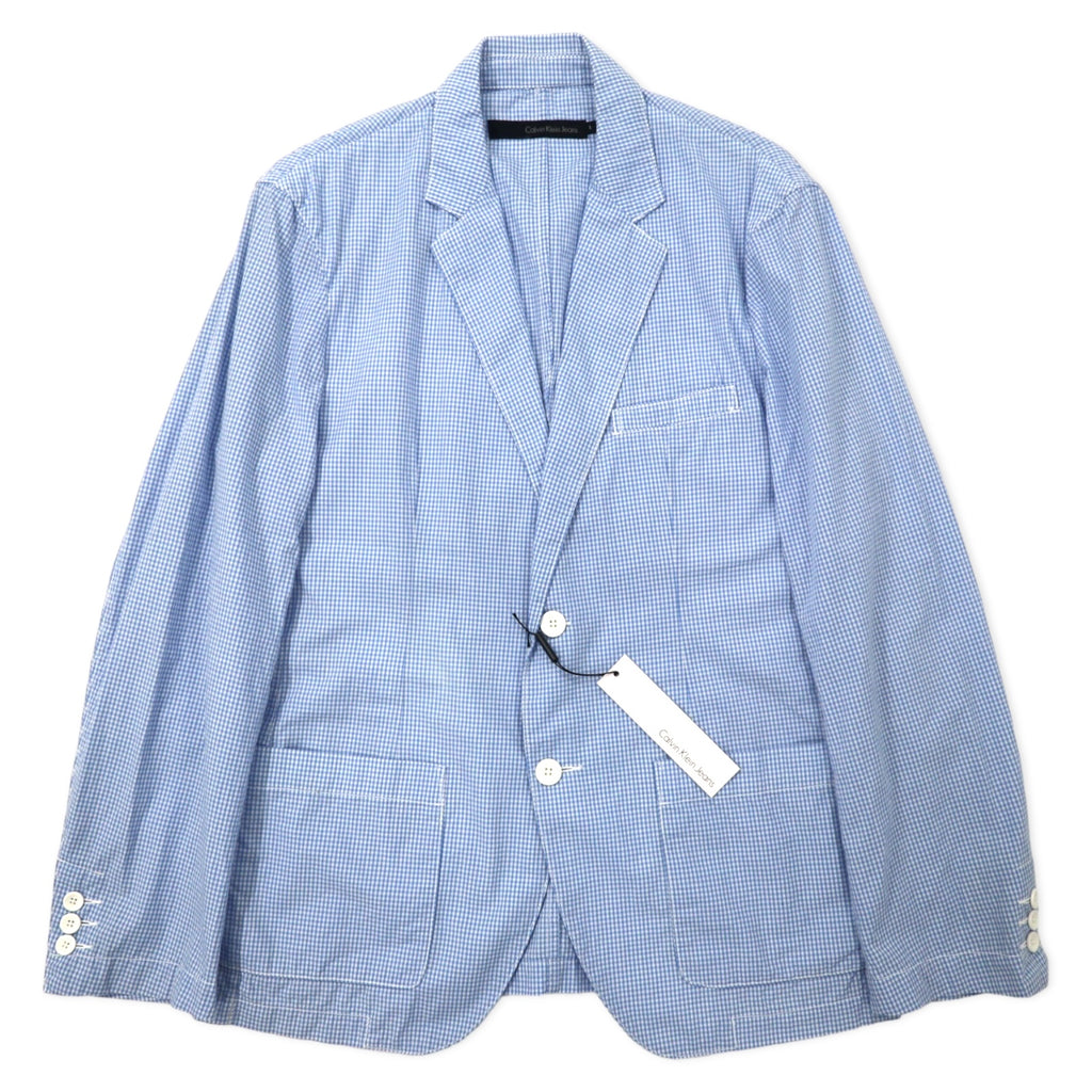 日本然リトテ-古着オンライン-Calvin Klein Jeans ギンガムチェック 2B テーラードジャケット L ブルー コットン 未使用品-Calvin Klein Jeans Gingham Checked 2B Tailored Jacket L Blue Cotton Unused