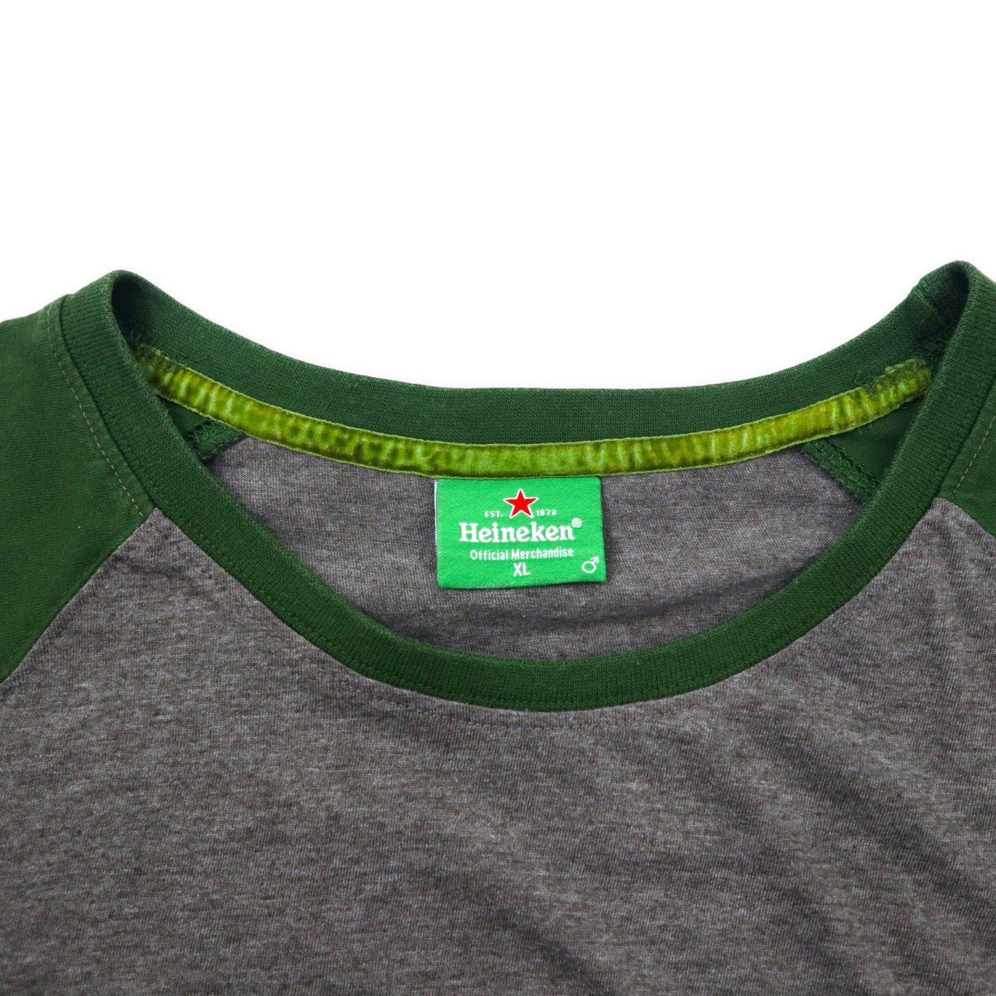 Heineken ラグランTシャツ XL グレー グリーン コットン ロゴ刺繍 ビッグサイズ