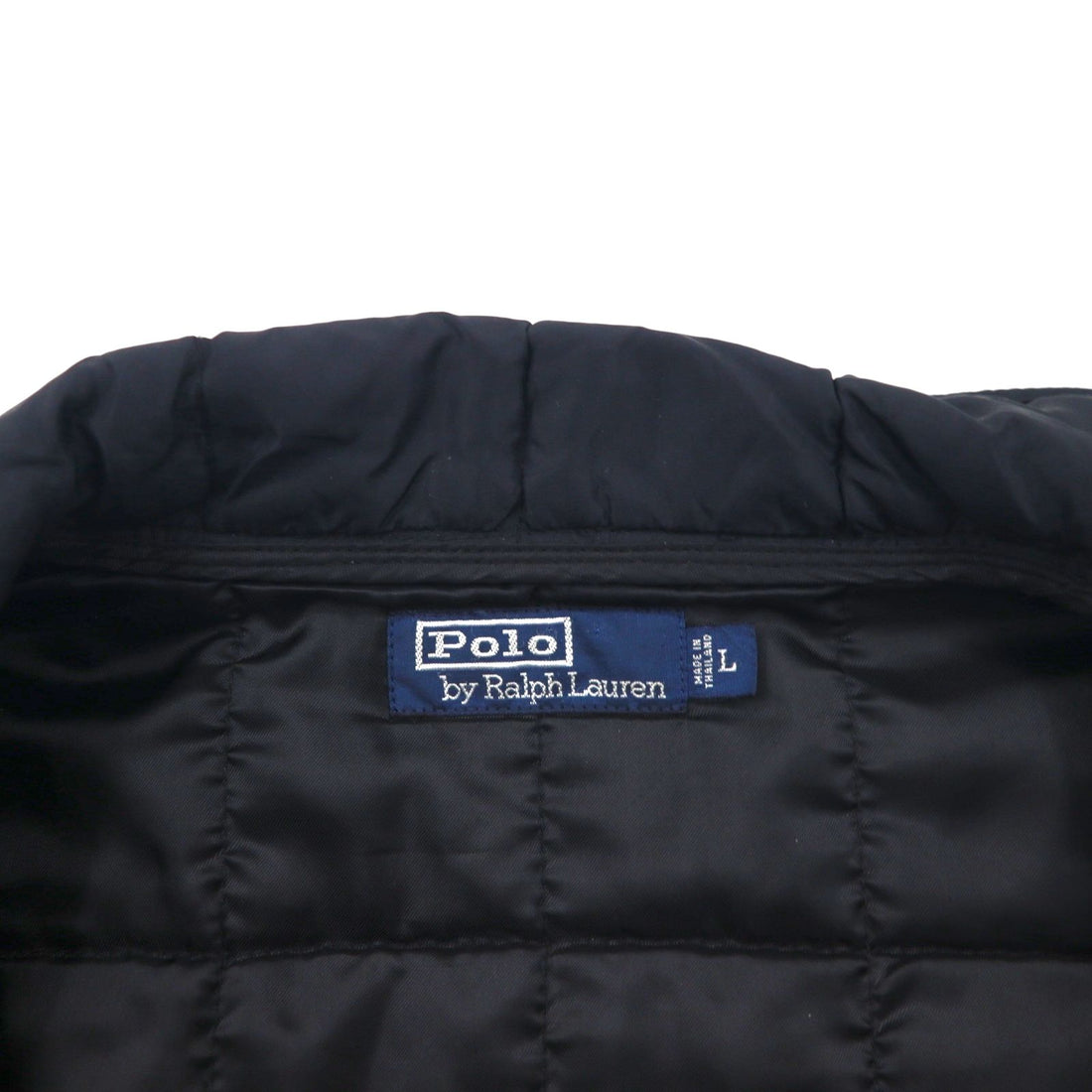 Polo Ralph Lauren 90s Quilted Jacket, Size L, Navy, Nylon, Padded, Drawcord, Stand Collar