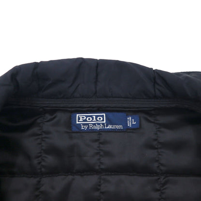 Polo Ralph Lauren 90年代 キルティングジャケット L ネイビー ナイロン 中綿 ドローコード スタンドカラー
