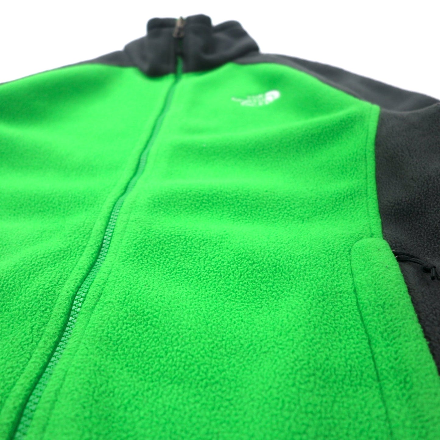 THE NORTH FACE フルジップ フリースジャケット S グリーン グレー ポリエステル ワンポイントロゴ刺繍