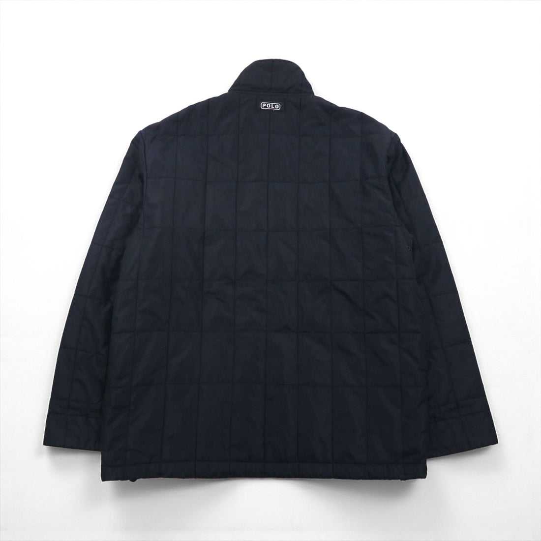 Polo Ralph Lauren 90s Quilted Jacket, Size L, Navy, Nylon, Padded, Drawcord, Stand Collar