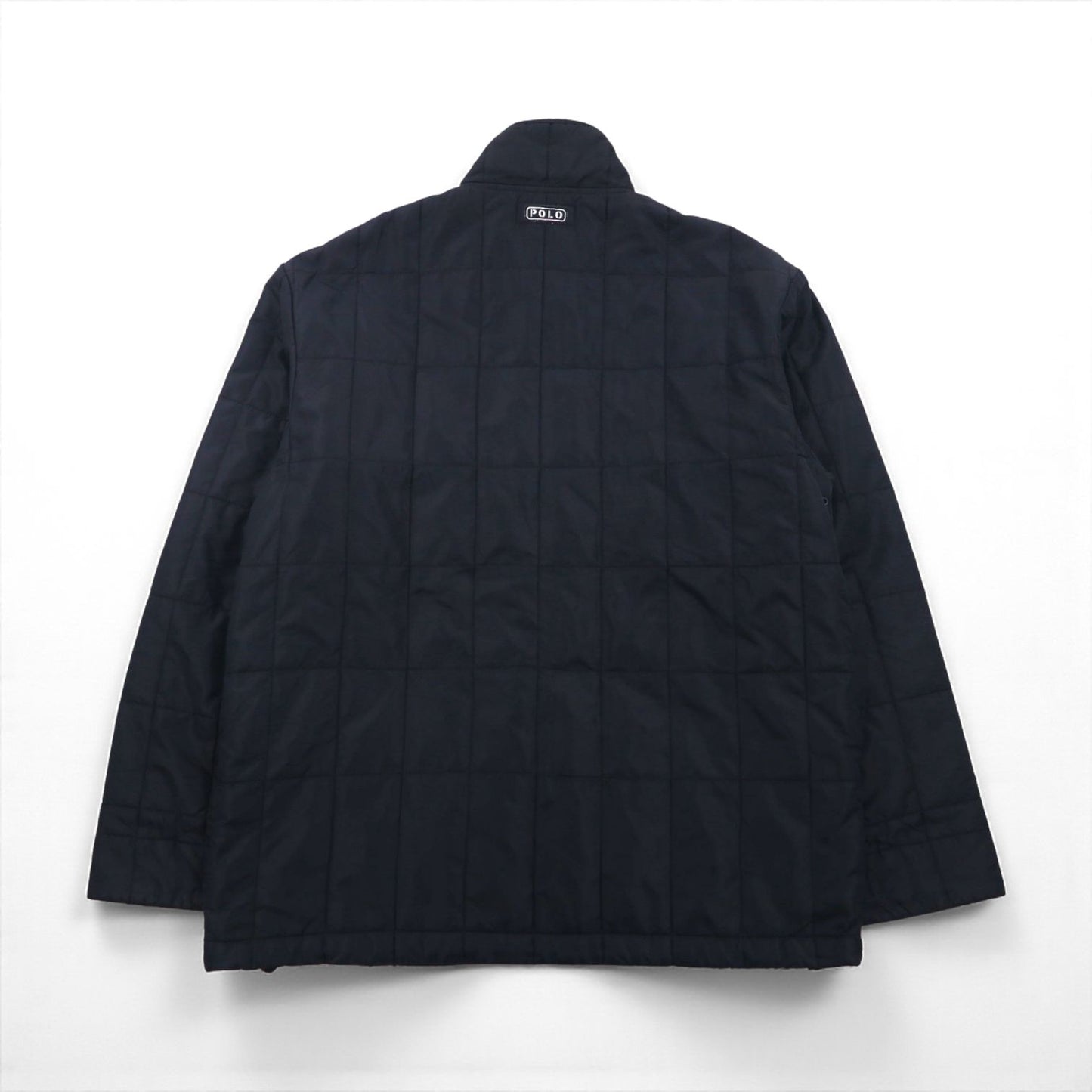 Polo Ralph Lauren 90年代 キルティングジャケット L ネイビー ナイロン 中綿 ドローコード スタンドカラー