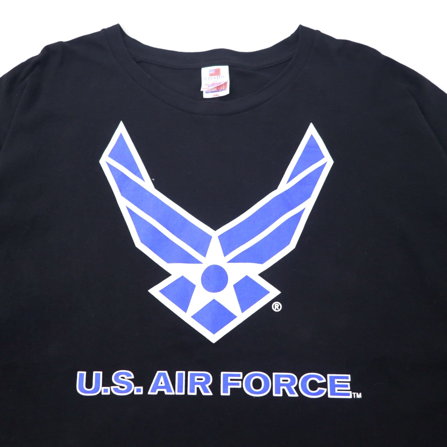 US AIR FORCE 米軍 プリント Tシャツ 2XL ブラック コットン ミリタリー BAYSIDE MADE TEE