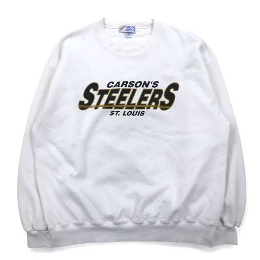 USA製 90年代 JERZEES COTTON SWEATS プリント スウェット XL ホワイト CARSON'S STEELERS