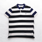LACOSTE ボーダー ポロシャツ 2XL REGULAR FIT ホワイト ブラック 鹿の子 ビッグサイズ PH4984