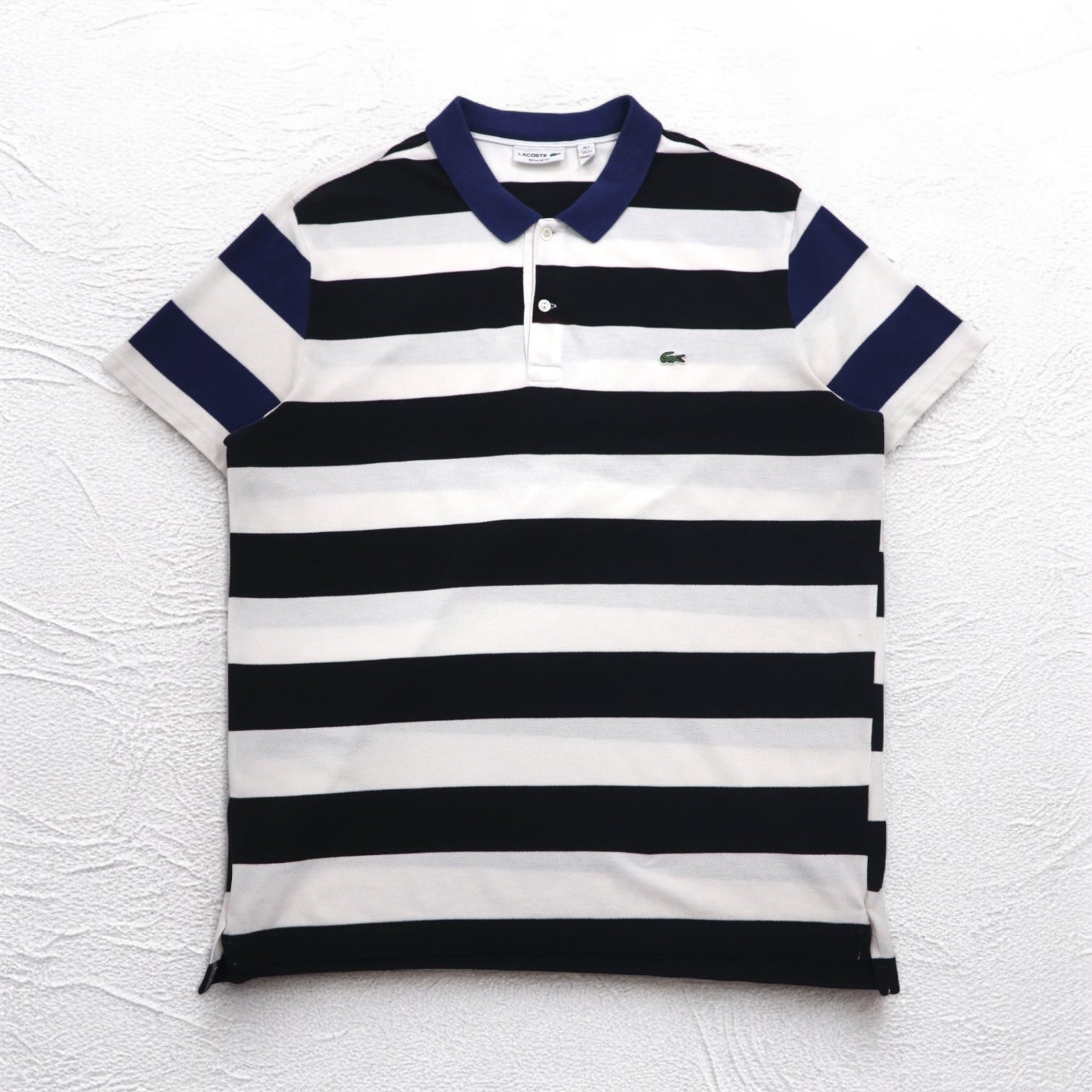 LACOSTE ボーダー ポロシャツ 2XL REGULAR FIT ホワイト ブラック 鹿の子 ビッグサイズ PH4984