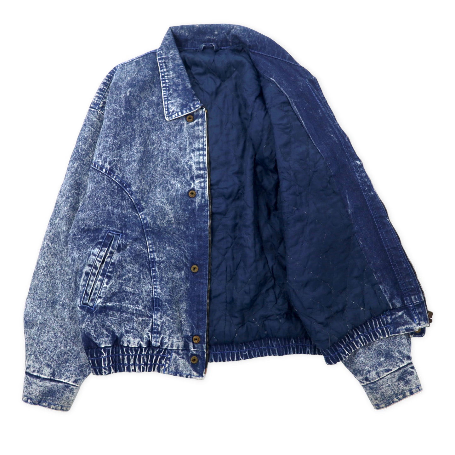 Chemical Wash Denim Bomber Jacket ケミカルウォッシュ デニム ボンバージャケット XL ブルー キルティングライナー ビッグサイズ 90年代