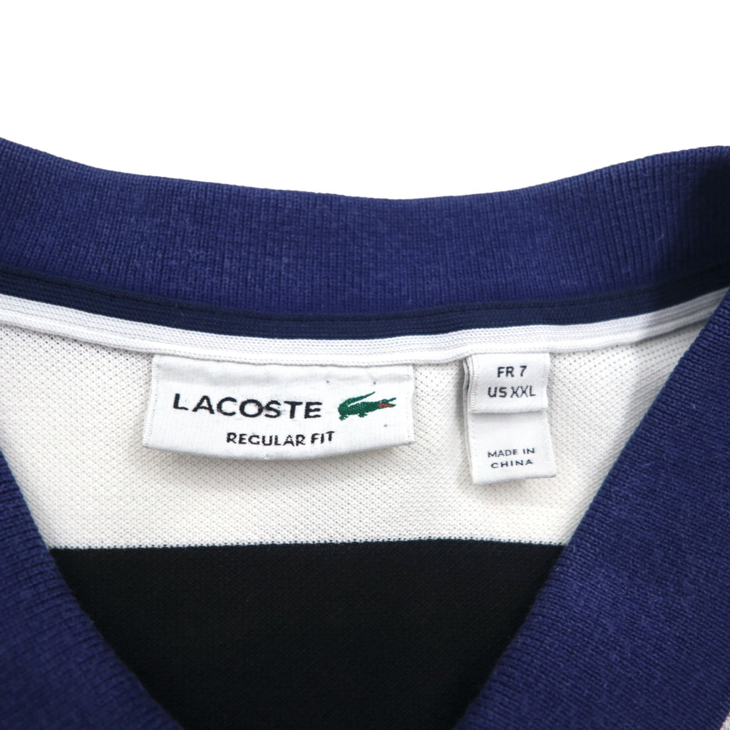 LACOSTE ボーダー ポロシャツ 2XL REGULAR FIT ホワイト ブラック 鹿の子 ビッグサイズ PH4984