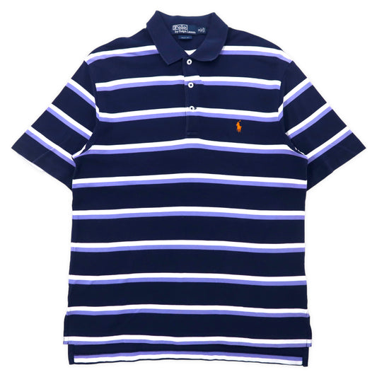 日本然リトテ-古着オンライン-Polo by Ralph Lauren ボーダー ポロシャツ M ネイビー コットン GOLF FIT スモールポニー刺繍-POLO by RALPH LAUREN STRIPED Polo Shirt M Navy Cotton GOLF FIT Small Pony Embroidery