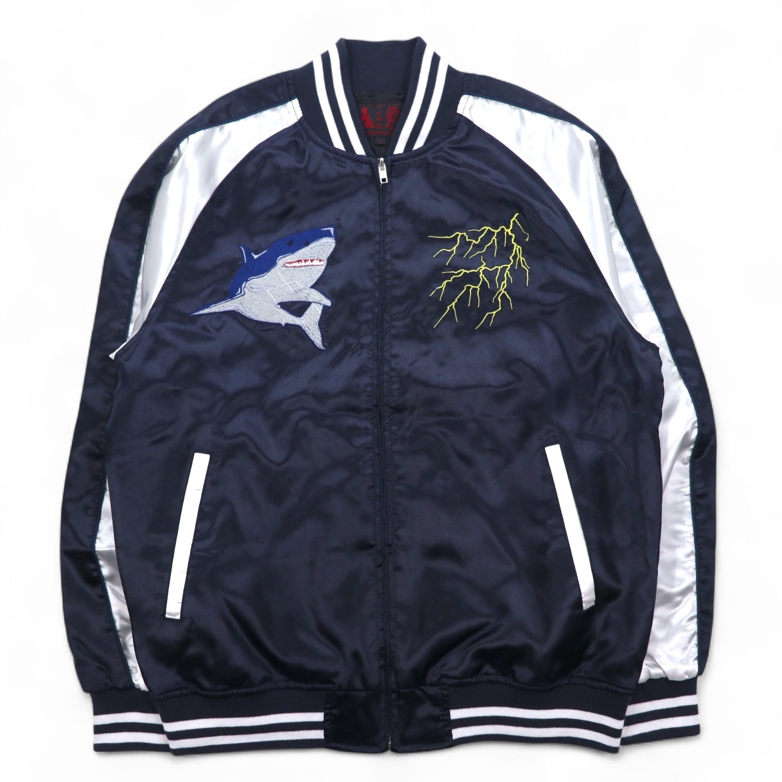 Isshinjokyo Sukajan L Black Silver Polyester Shark Dragon Embroidery 53103