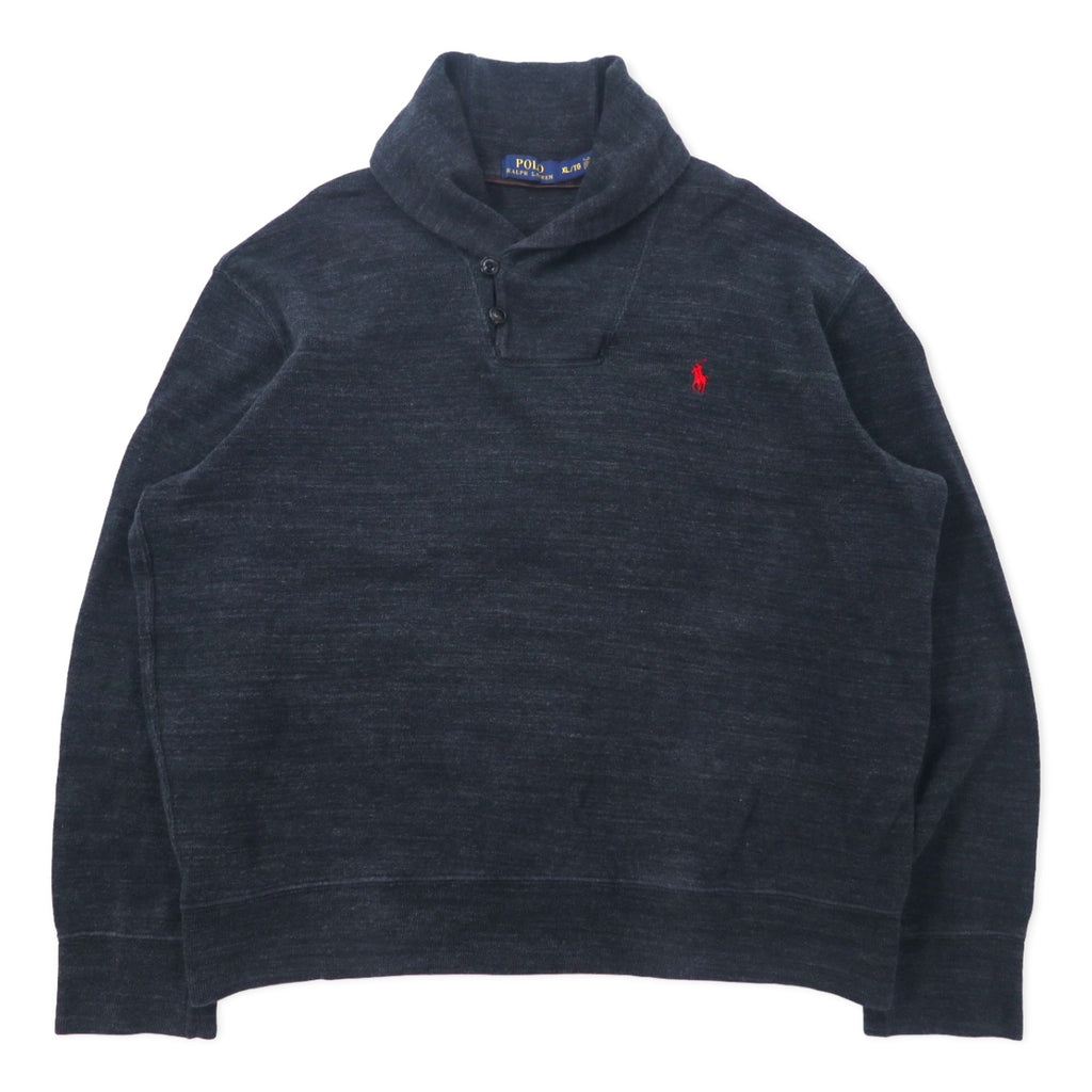 日本然リトテ-古着オンライン-POLO RALPH LAUREN ショールカラー スウェット XL グレー コットン スモールポニー刺繍-POLO RALPH LAUREN Shawl collar Sweatshirt XL Gray Cotton Small Pony Embroidery