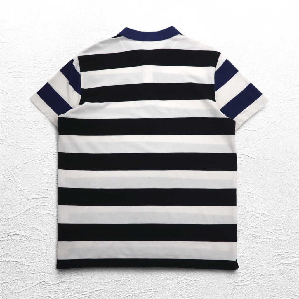 LACOSTE ボーダー ポロシャツ 2XL REGULAR FIT ホワイト ブラック 鹿の子 ビッグサイズ PH4984