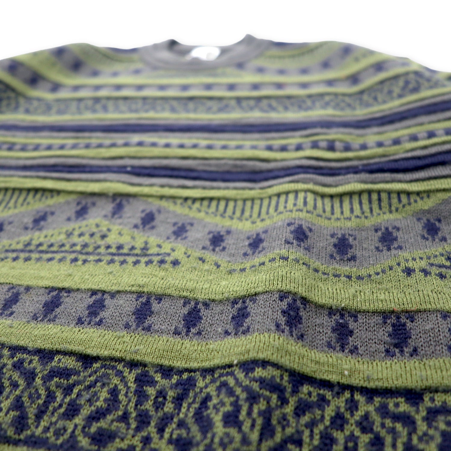 Modigliani 90's 3D Patterned Knit Sweater L Khaki Wool