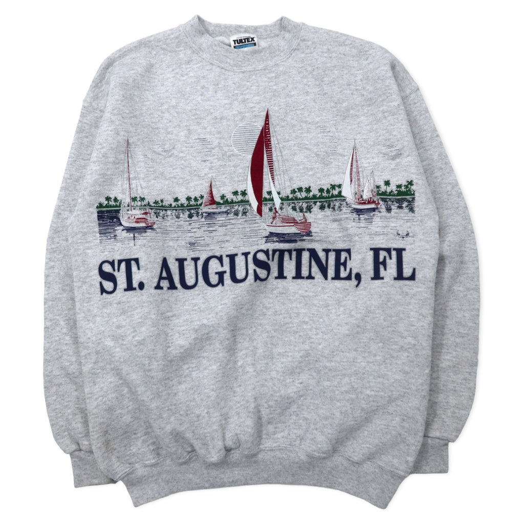 日本然リトテ-古着オンライン-TULTEX 90年代 プリント スウェット M グレー コットン 裏起毛 ST. AUGUSTINE FL メキシコ製-TULTEX 90's Print Sweatshirt M Gray Cotton brushed lining ST. AUGUSTINE FL Mexico Made