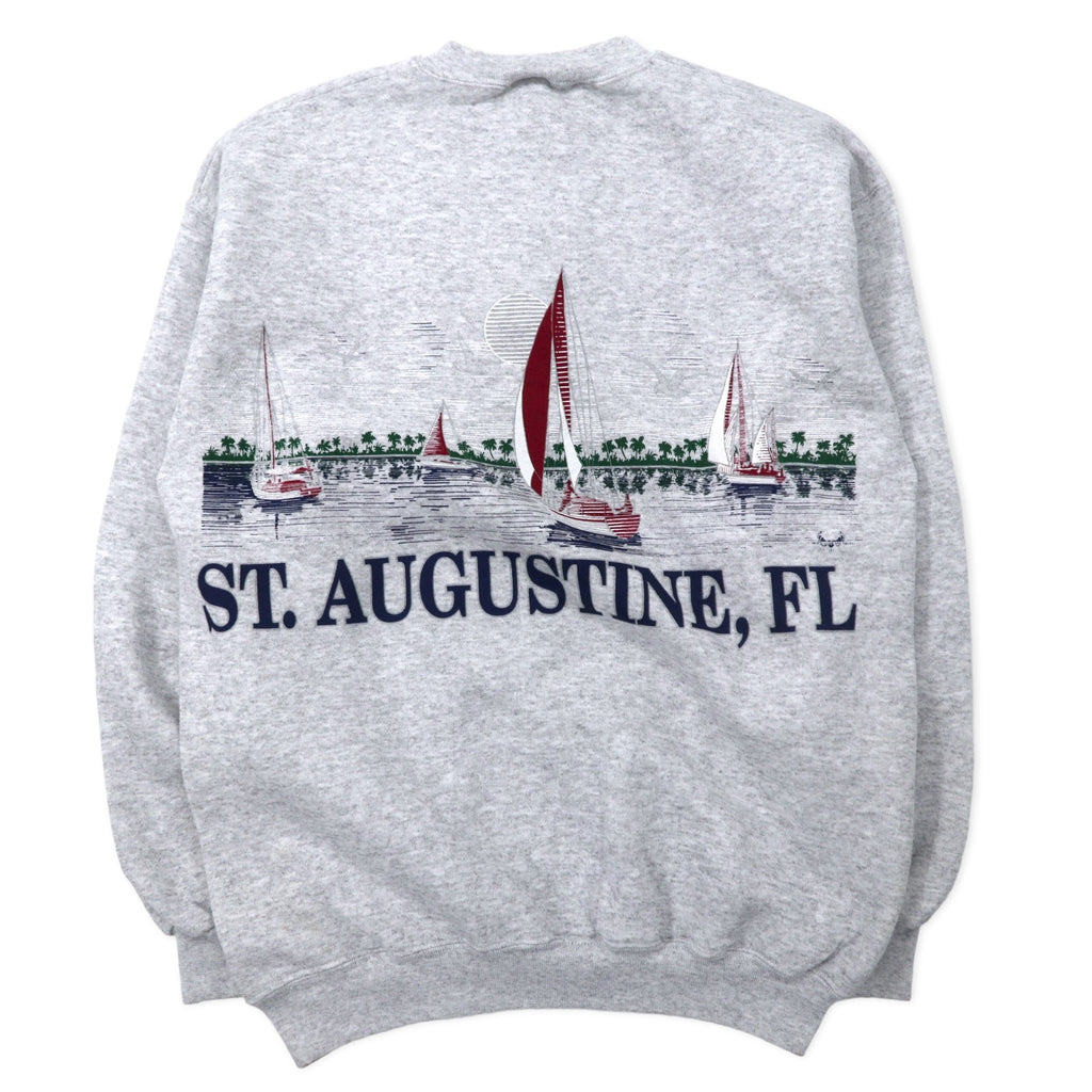 TULTEX 90s Printed Sweatshirt M Grey Cotton Fleece Lining ST. AUGUSTINE FL Made in Mexico
