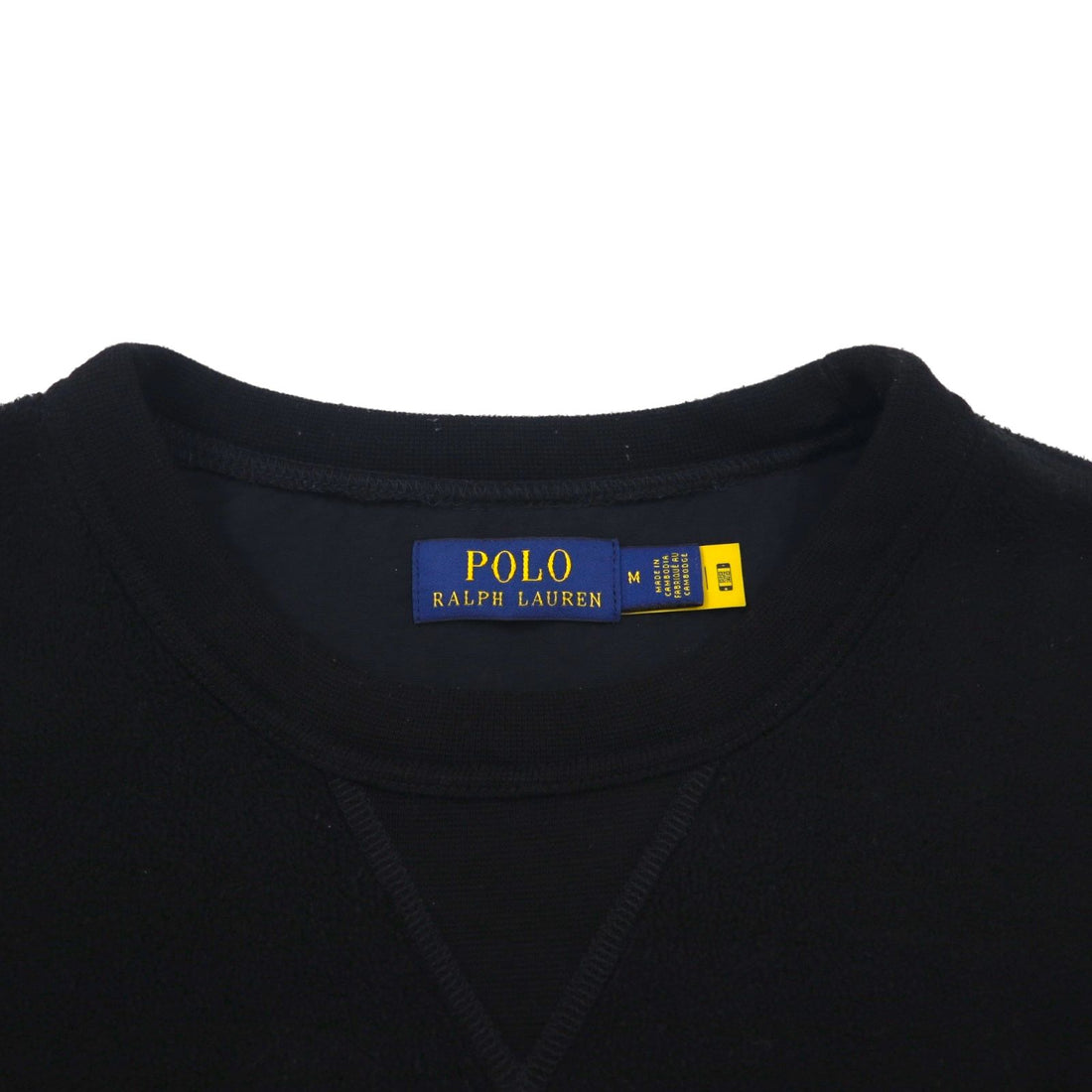 Polo Ralph Lauren V-neck brushed fleece sweatshirt, size M, black, with shoulder pockets and small pony embroidery.