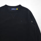 Polo Ralph Lauren V-neck brushed fleece sweatshirt, size M, black, with shoulder pockets and small pony embroidery.