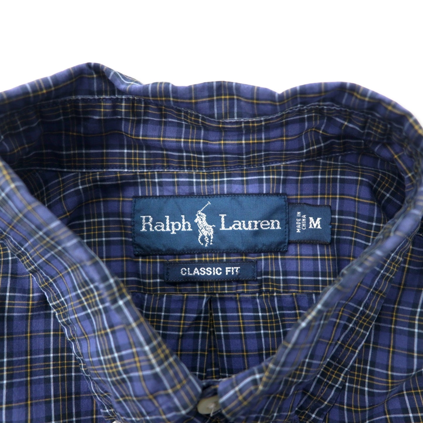 Ralph Lauren ボタンダウンシャツ M ブルー チェック コットン CLASSIC FIT スモールポニー刺繍