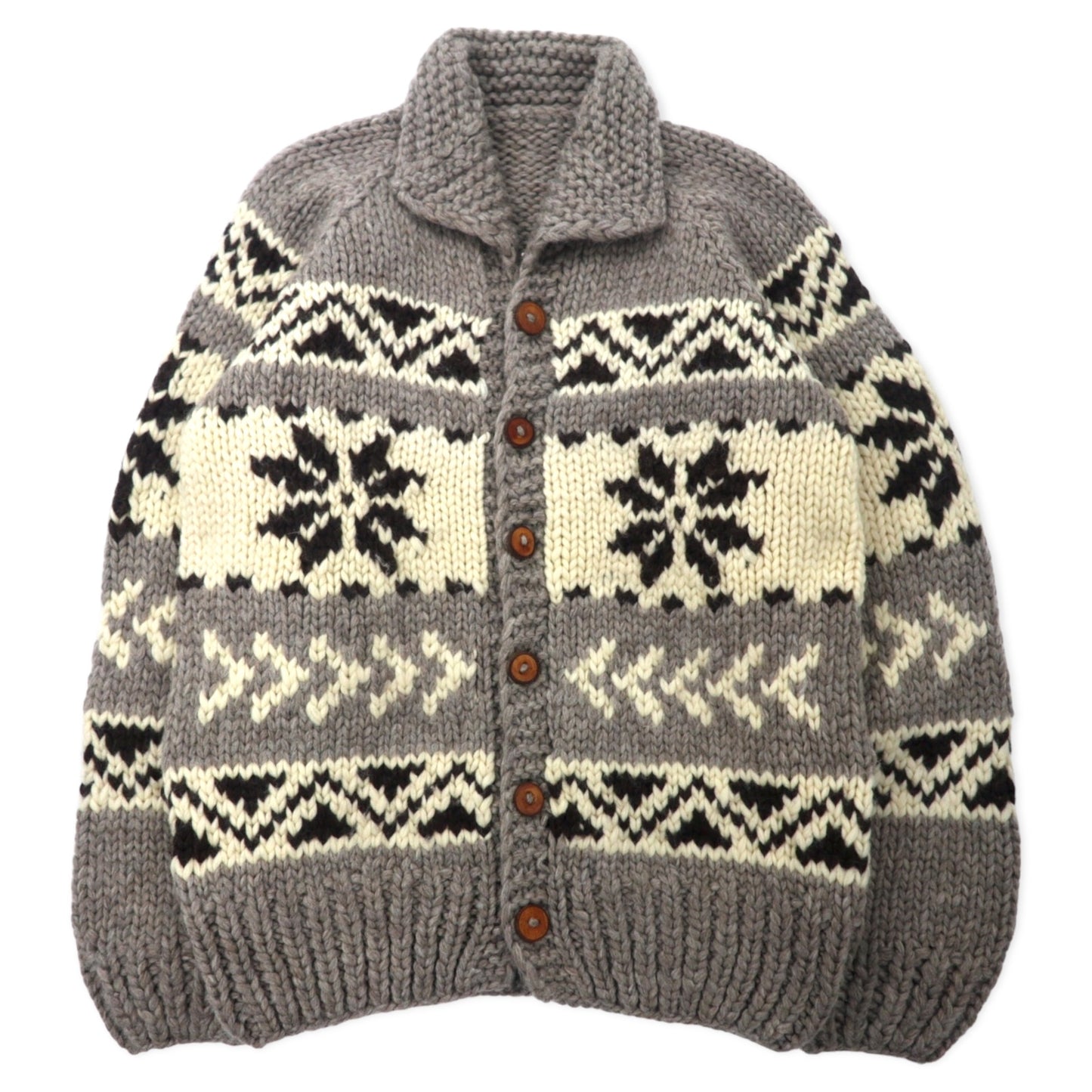 VINTAGE COWICHAN SWEATER CARDIGAN カウチンセーター カーディガン XL ベージュ ウール ノルディック カナディアン ビッグサイズ