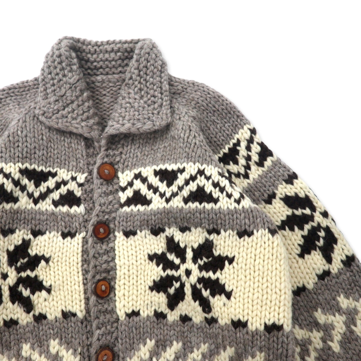 VINTAGE COWICHAN SWEATER CARDIGAN カウチンセーター カーディガン XL ベージュ ウール ノルディック カナディアン ビッグサイズ