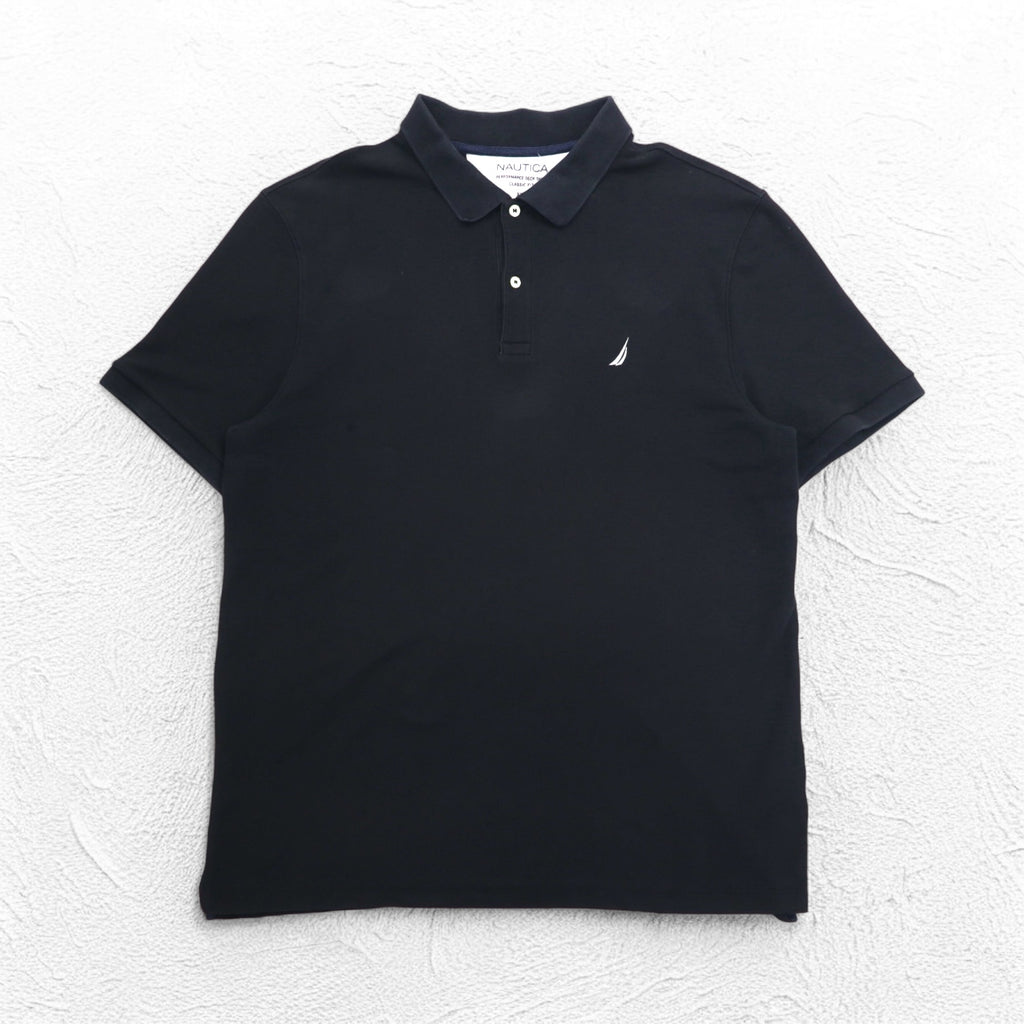 NAUTICA Classic Fit Polo Shirt 2XL Classic Fit Black Pique One Point Logo Embroidery