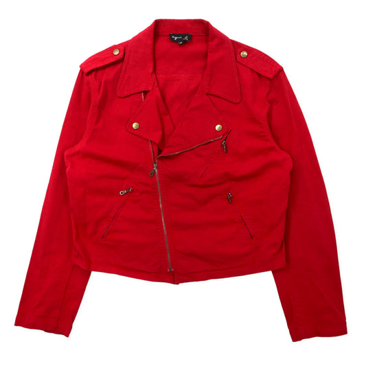 日本然リトテ-古着オンライン-agnes b ダブルライダースジャケット 42 レッド コットン モロッコ製-AGNES B Double Riders Jacket 42 Red Cotton Morocco MADE