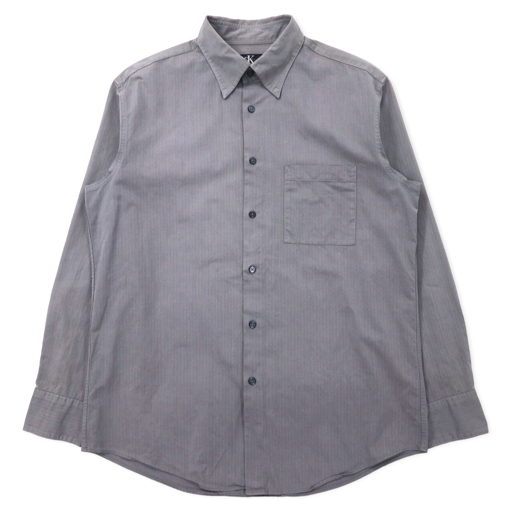 日本然リトテ-古着オンライン-CK Calvin Klein ヘリンボーン ストライプ シャツ XL グレー コットン-CK Calvin Klein Herringbone Striped Shirt XL Gray Cotton