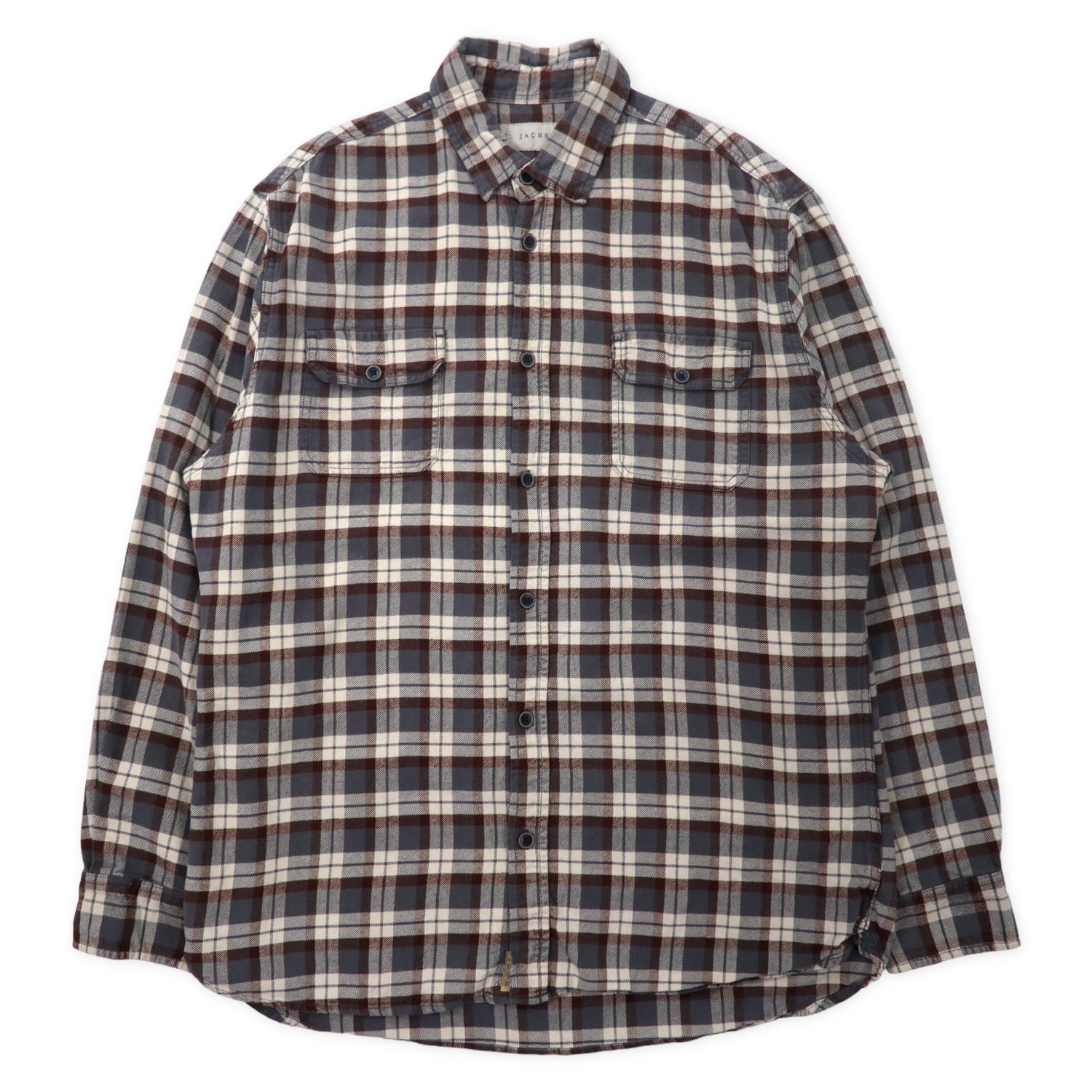 JACHS Heavy FLANNEL SHIRT XL Gray Brown CHECKED Cotton Big Size ...