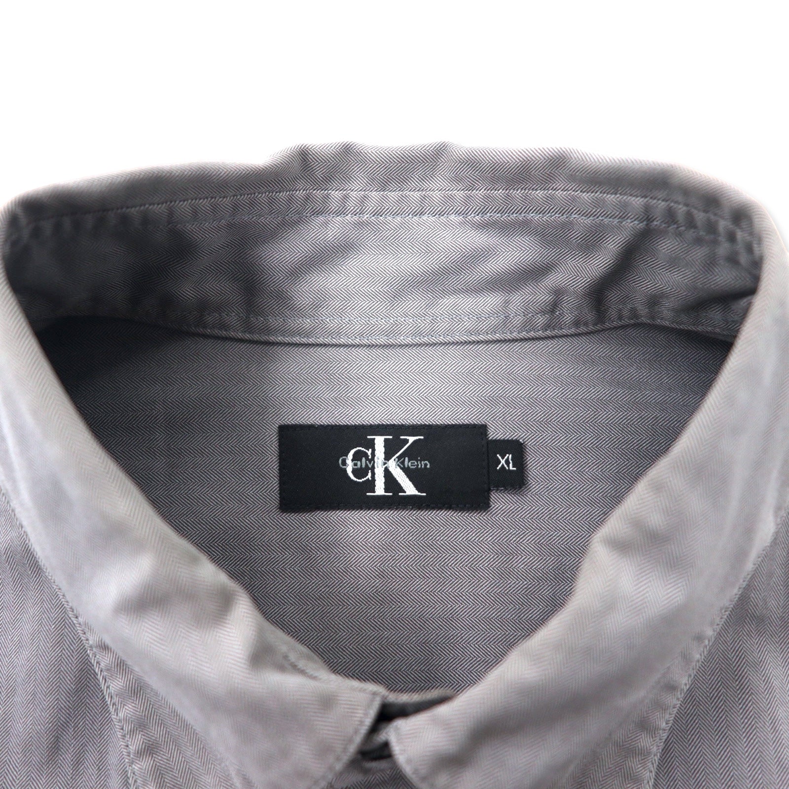 CK Calvin Klein ヘリンボーン ストライプ シャツ XL グレー コットン