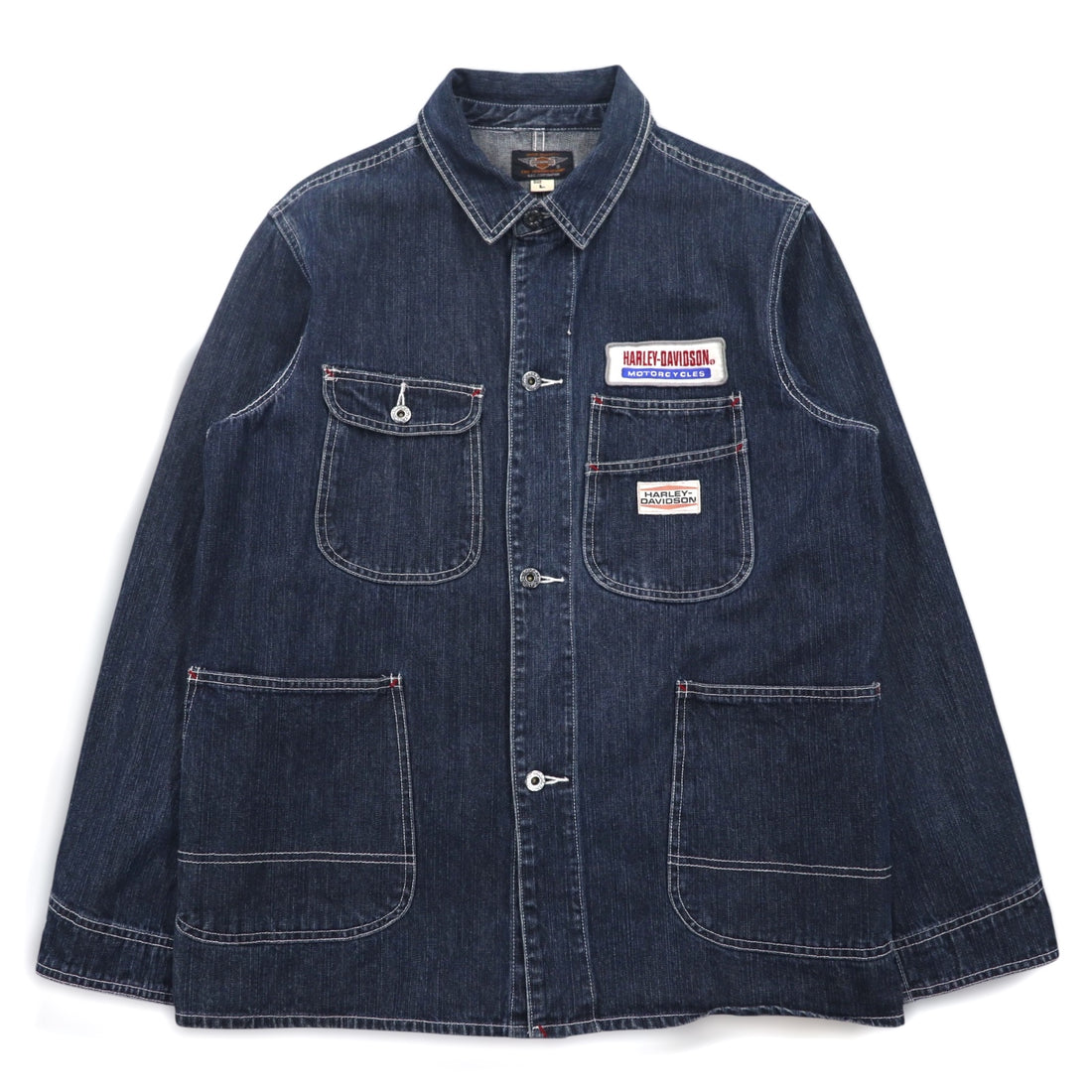 HARLEY DAVIDSON Denim Coverall L Indigo Blue Cotton Patch