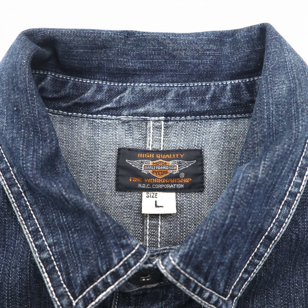 HARLEY DAVIDSON デニム カバーオール L インディゴ ブルー コットン ワッペン
